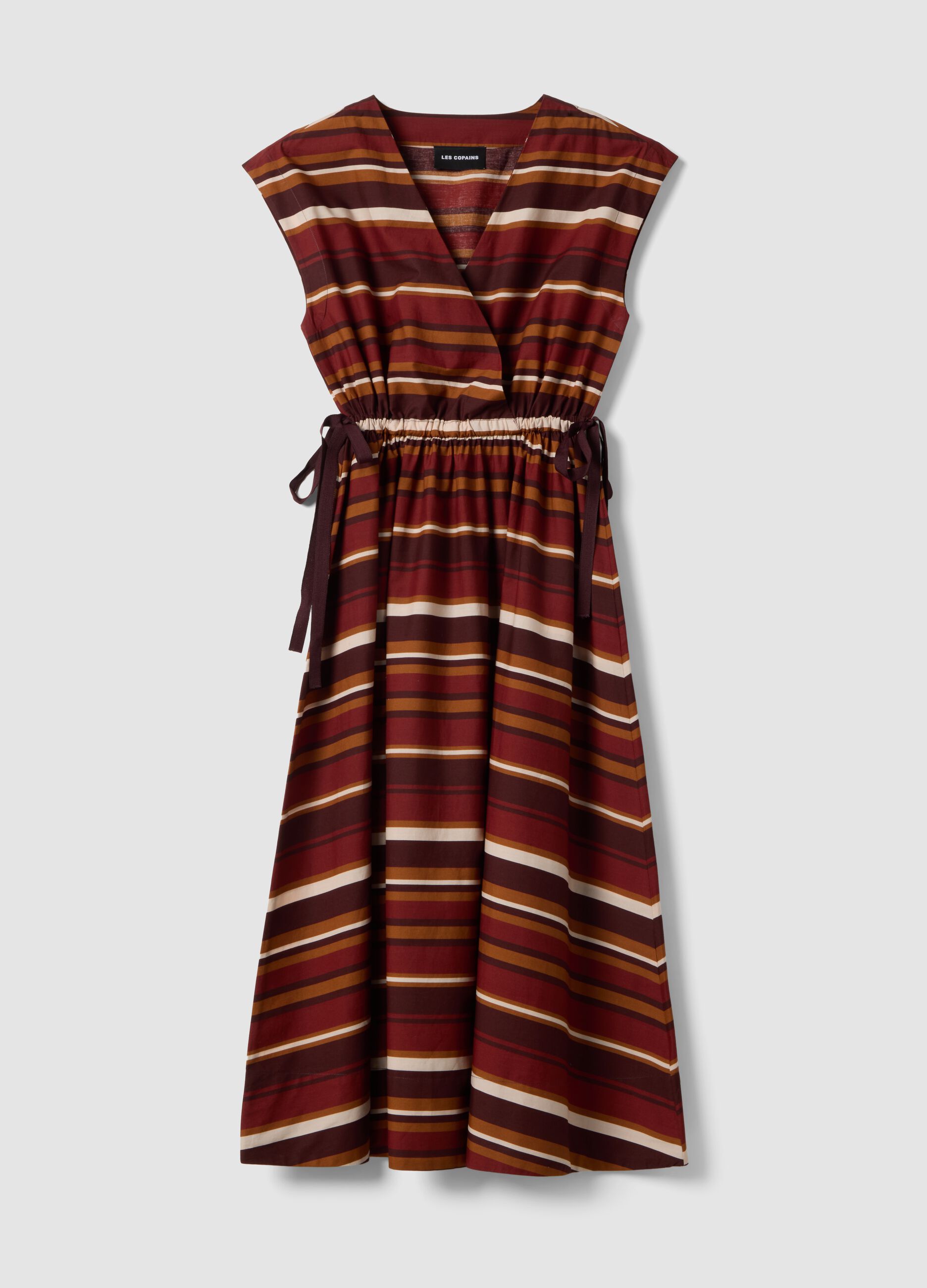 Multicolour striped pure cotton dress with regular fit and V-neck