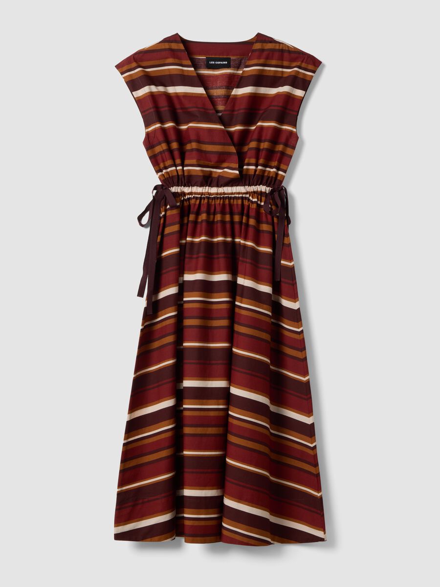 Vestido de algod&oacute;n puro a rayas multicolor ajuste regular con cuello en V_0