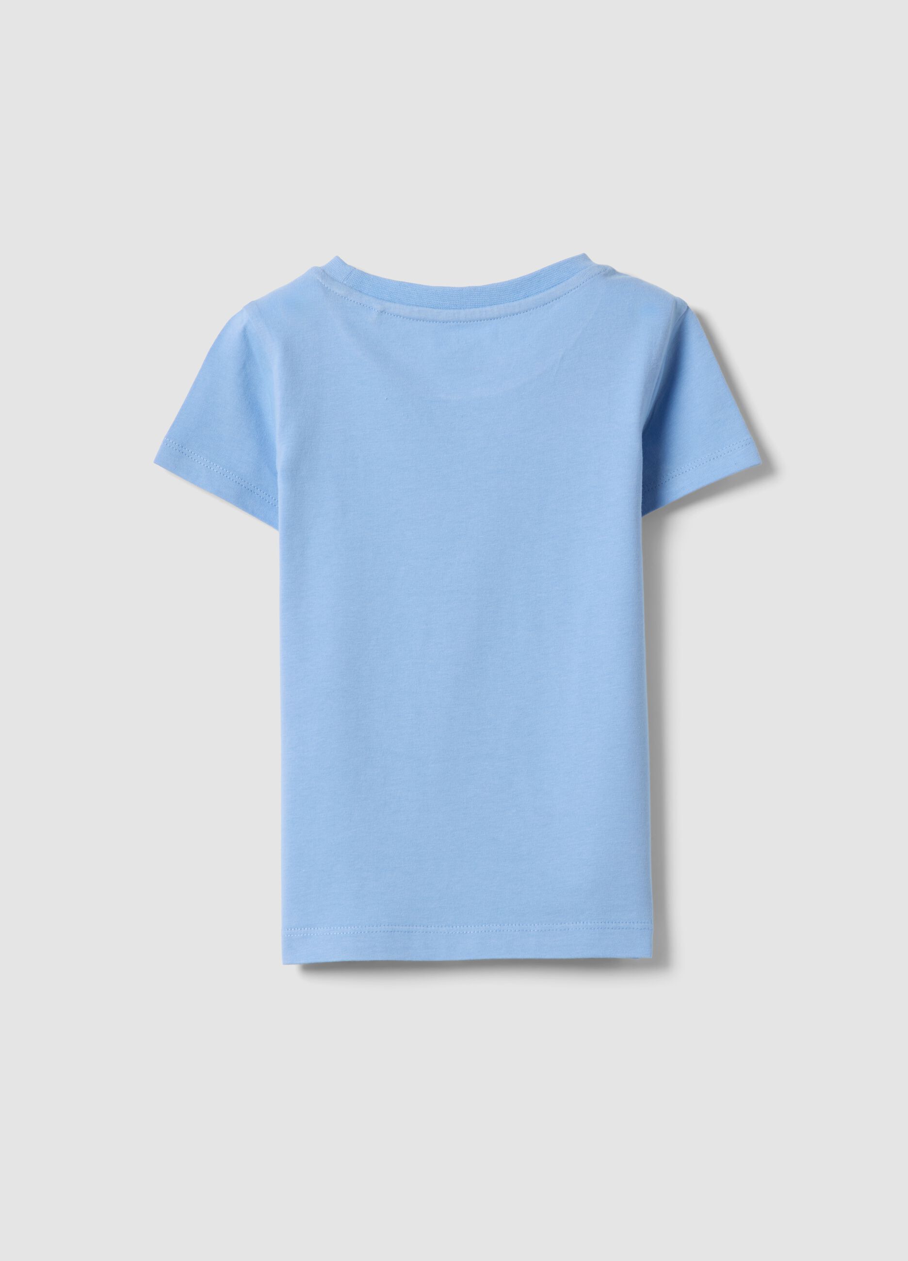 Girls&rsquo; light blue pure organic cotton T-shirt with print and glitter