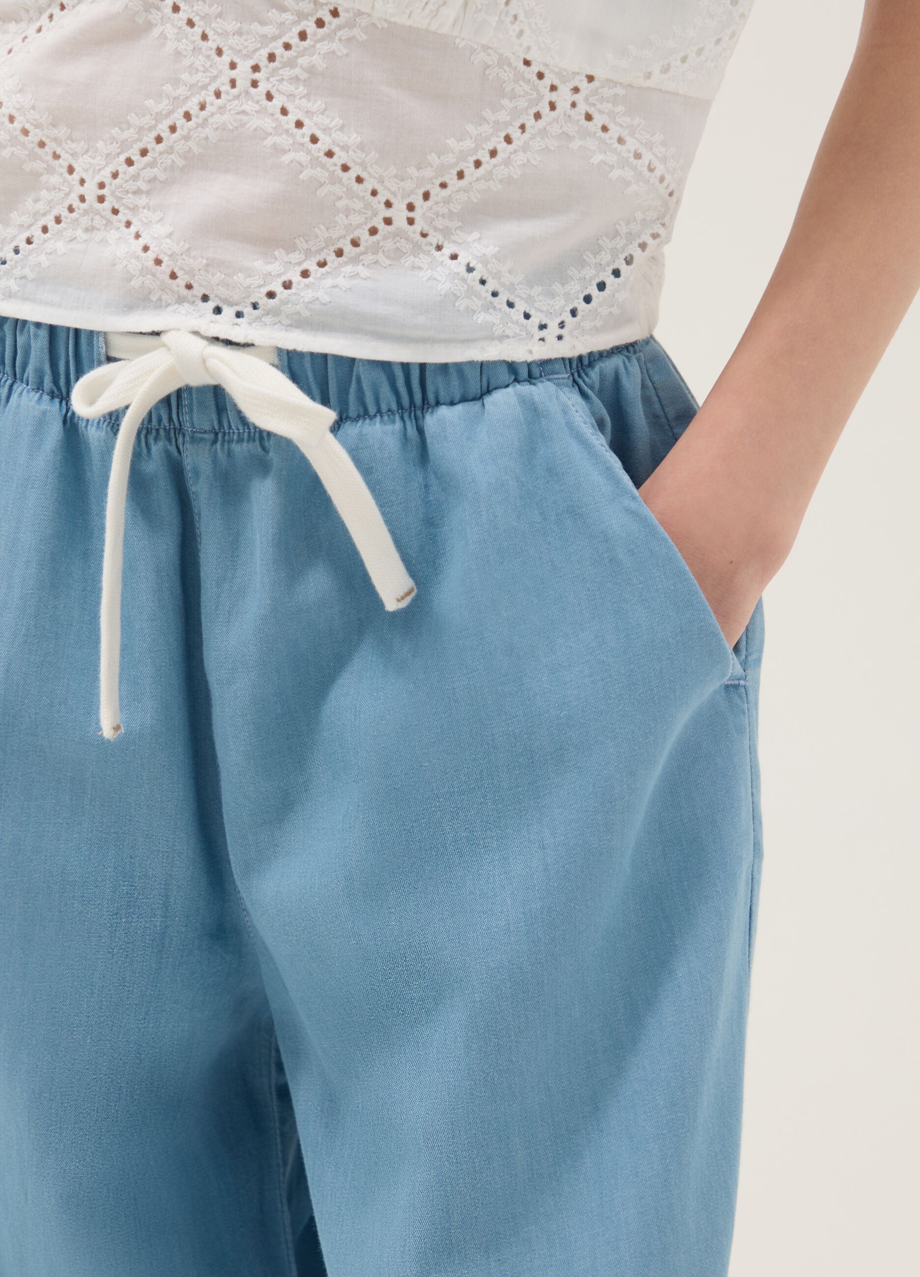Hellblaue Wide-Leg-Jeanshose aus reiner Baumwolle f&uuml;r M&auml;dchen