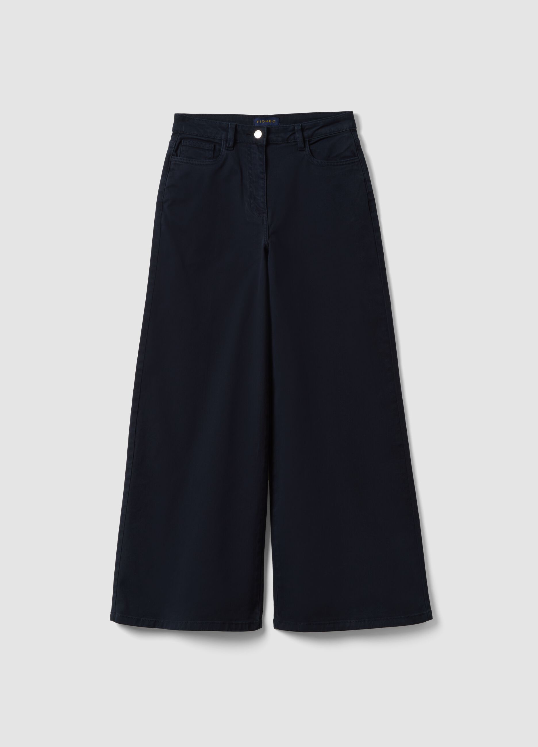 Navy stretch cotton wide-leg trousers