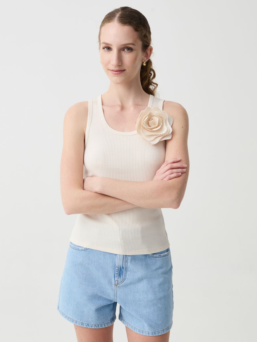 Ribbed tank top with flower_0