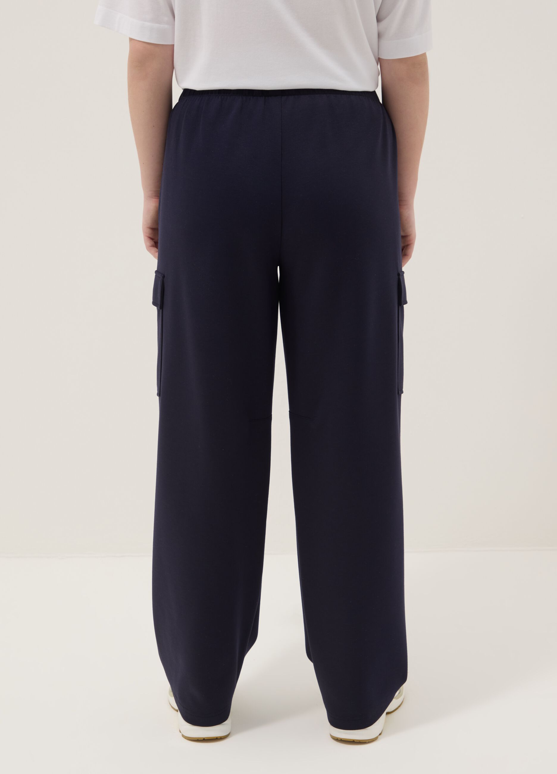 Blue Stretch Viscose Cargo Trousers Regular Fit