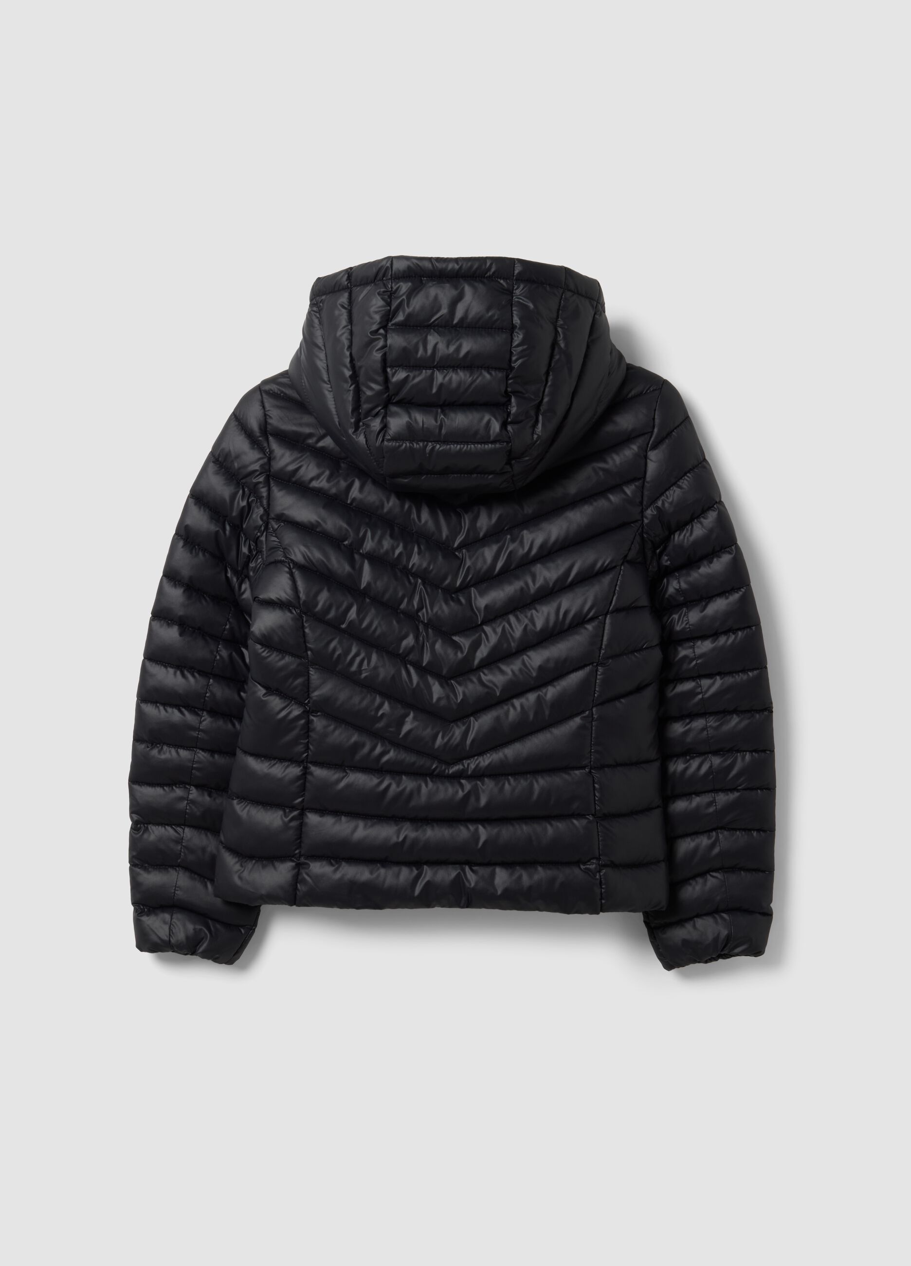 Girls&rsquo; Black Ultralight Padded Jacket with Hood and Zip