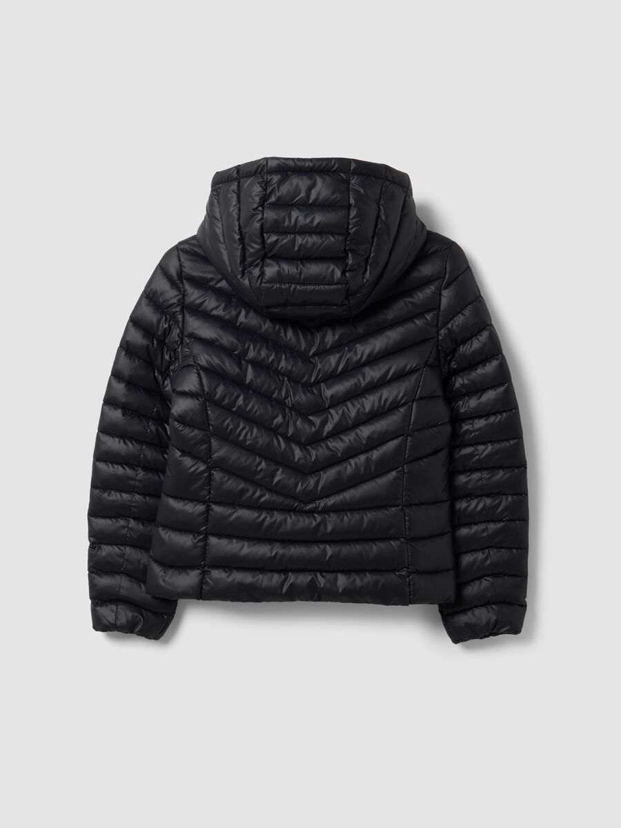 Black Ultralight padded jacket with hood and zip for girls_5