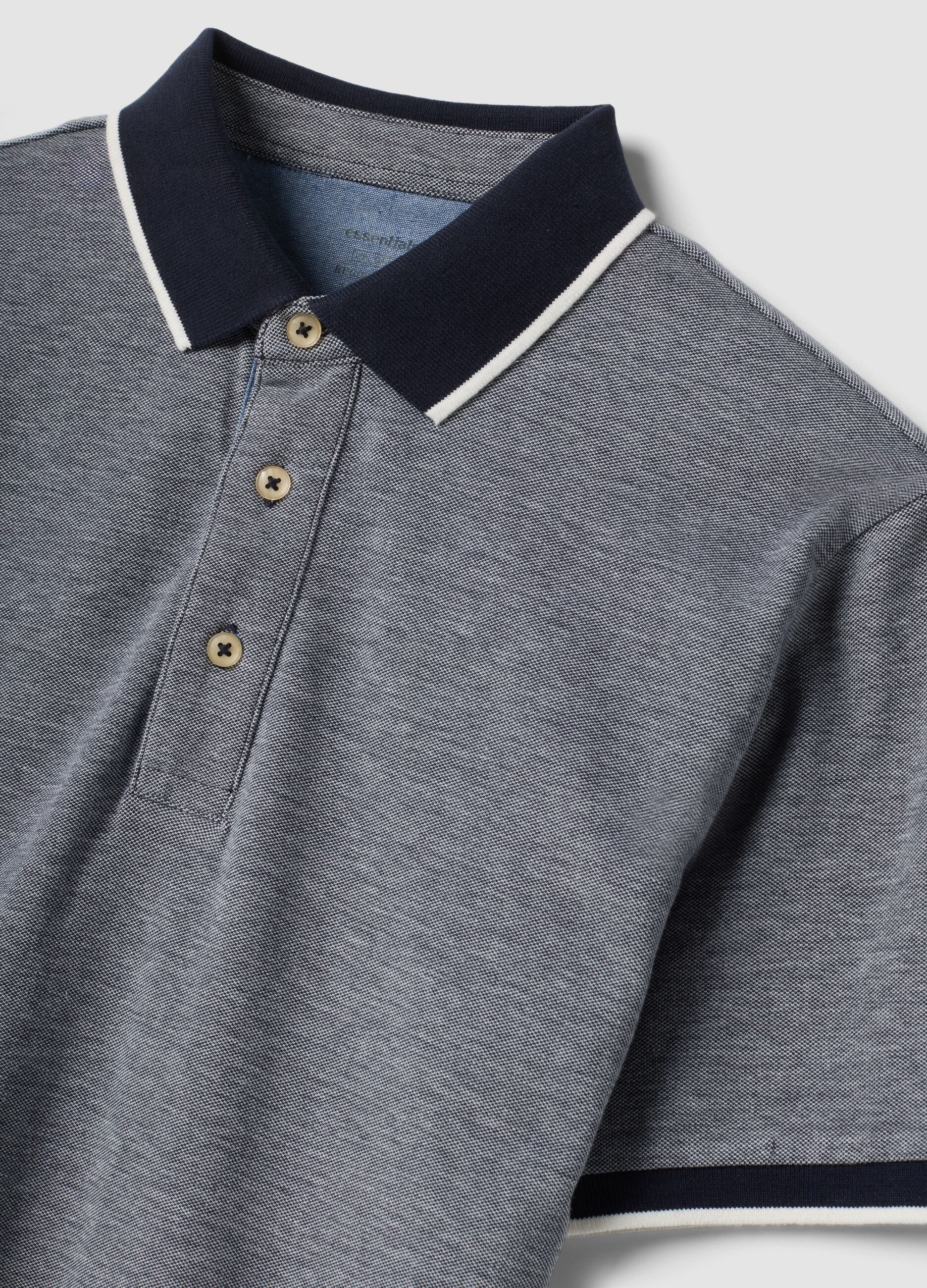 Grey pure cotton polo shirt with classic collar