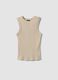 Tank top beige in cotone elasticizzato a costine fitted_0