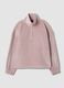 Pink stretch jersey top with zip neck_0