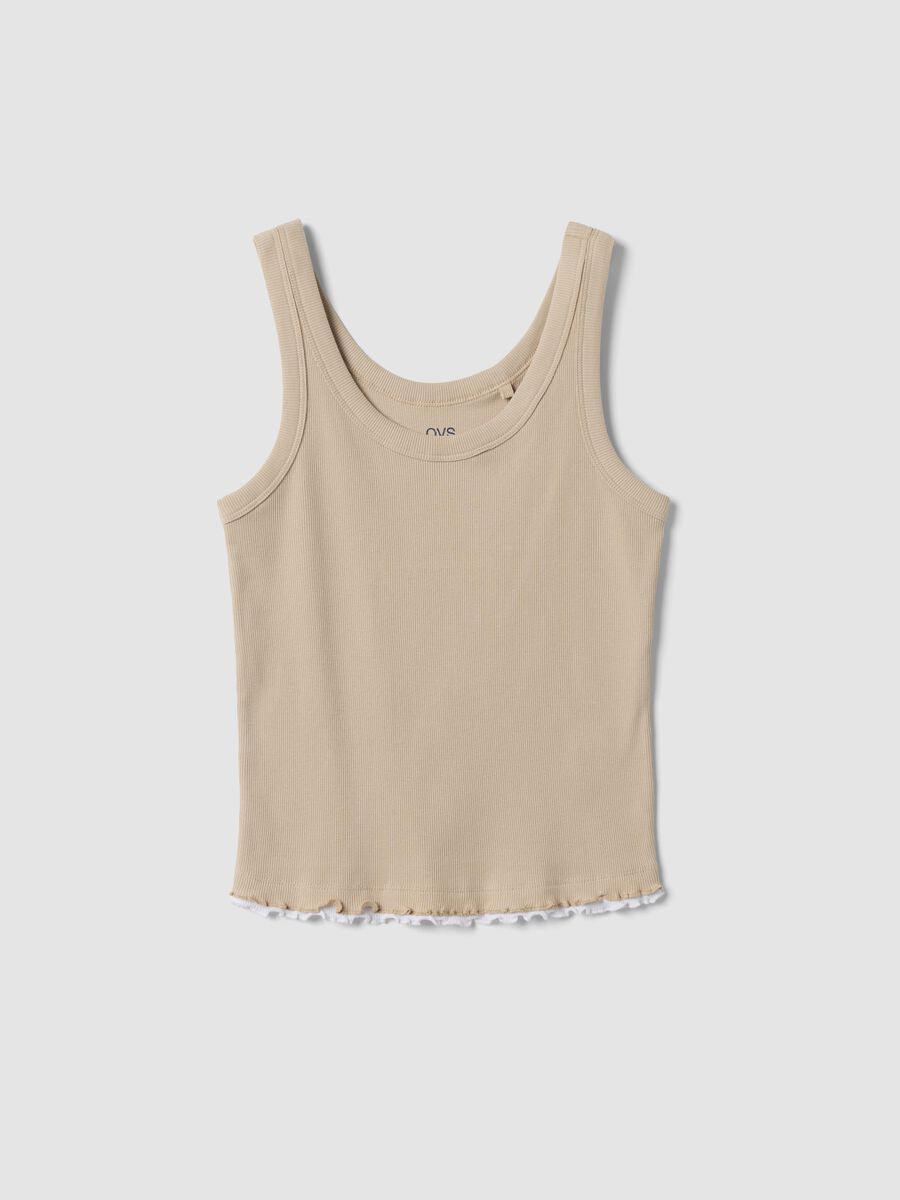 Beige pure cotton ribbed vest top, regular fit_4