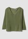 Green V-neck top in viscose and linen blend_0