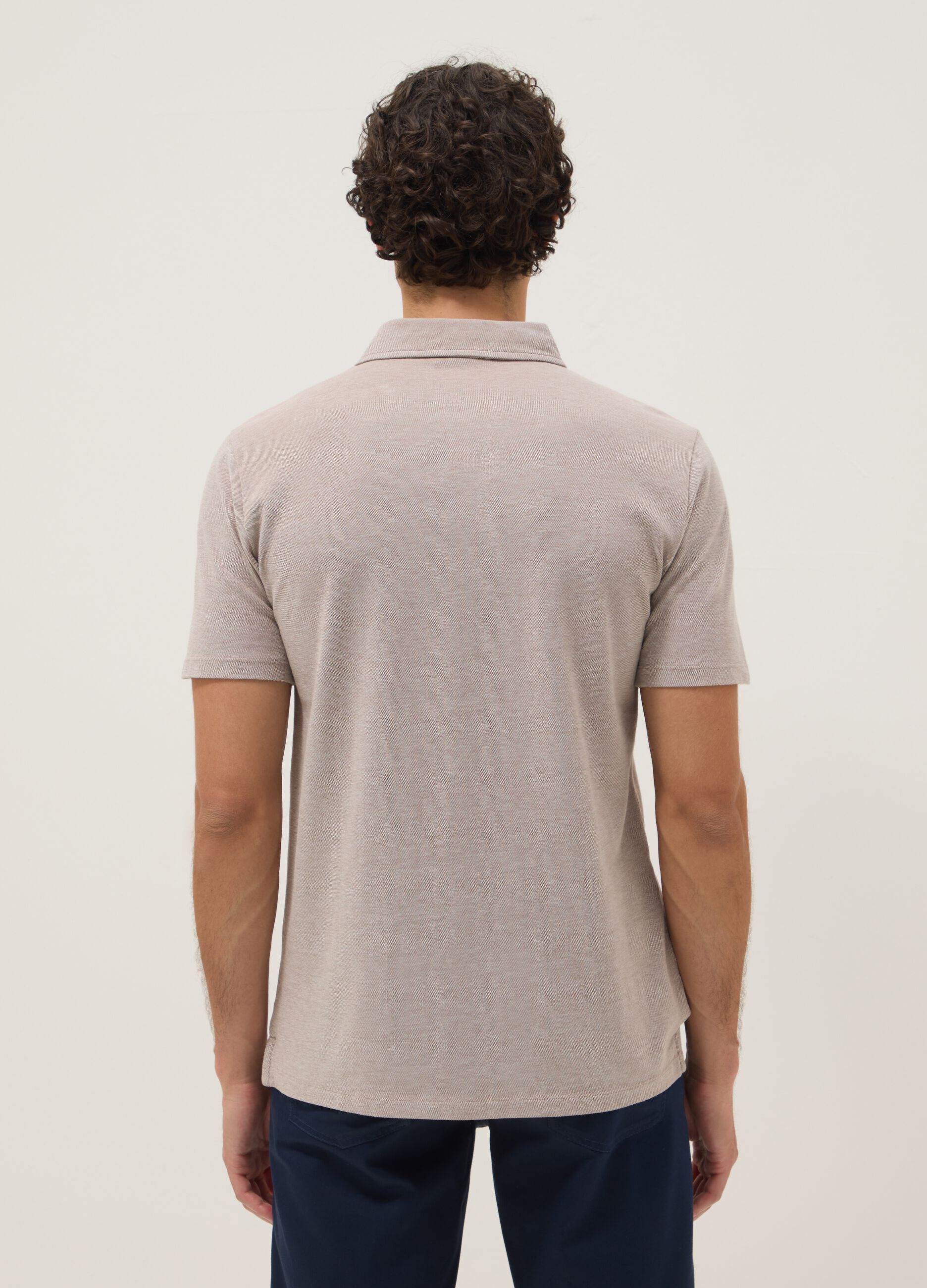 Beige pure cotton short-sleeved polo shirt