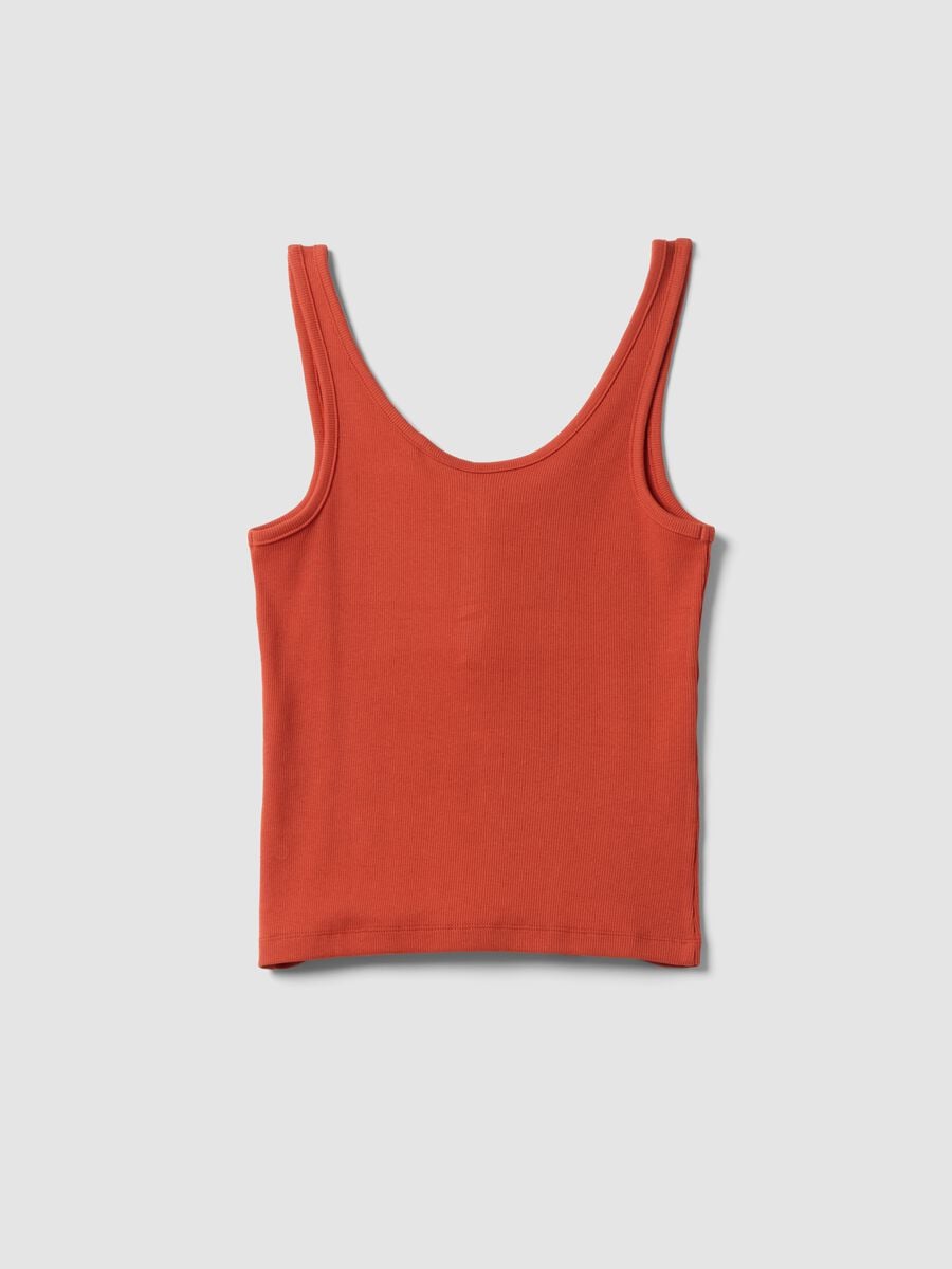 Red stretch cotton buttoned tank top, regular fit_5