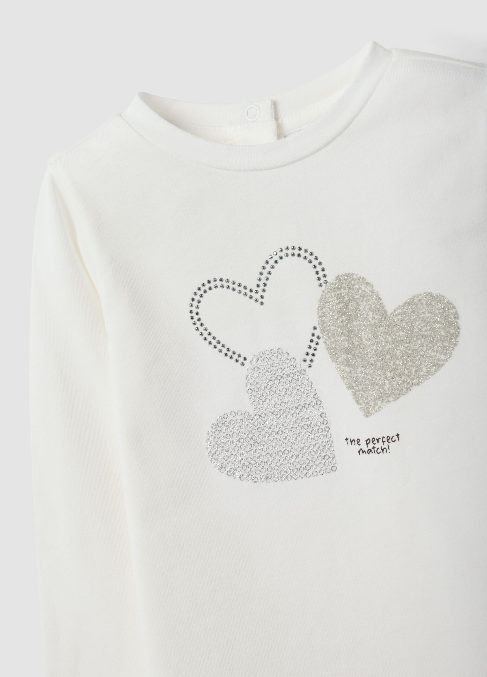 Wei&szlig;es T-Shirt aus elastischer Bio-Baumwolle mit Herz-Print f&uuml;r Baby-M&auml;dchen