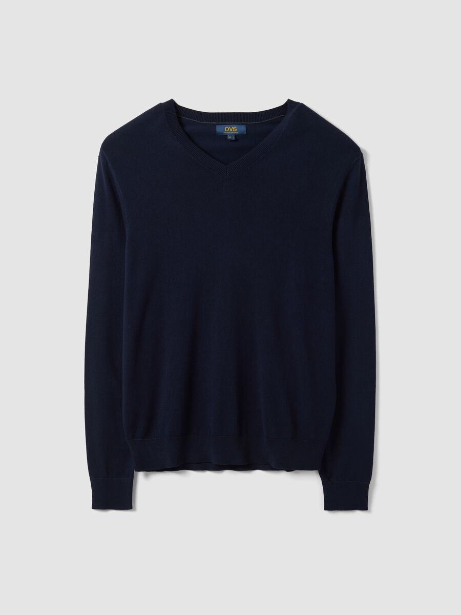 Blue viscose-blend V-neck jumper, regular fit_0