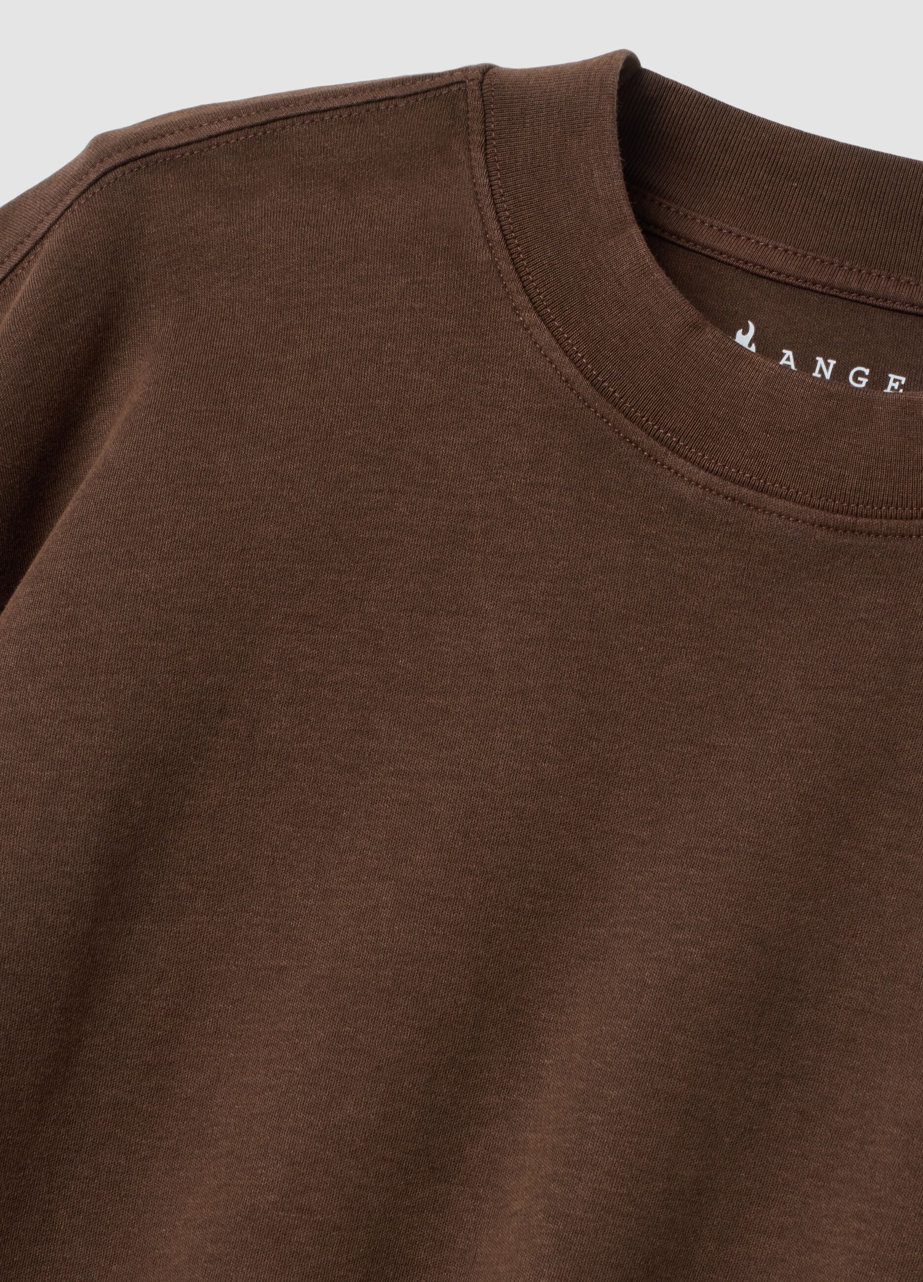 T-shirt marrone girocollo in puro cotone boxy fit
