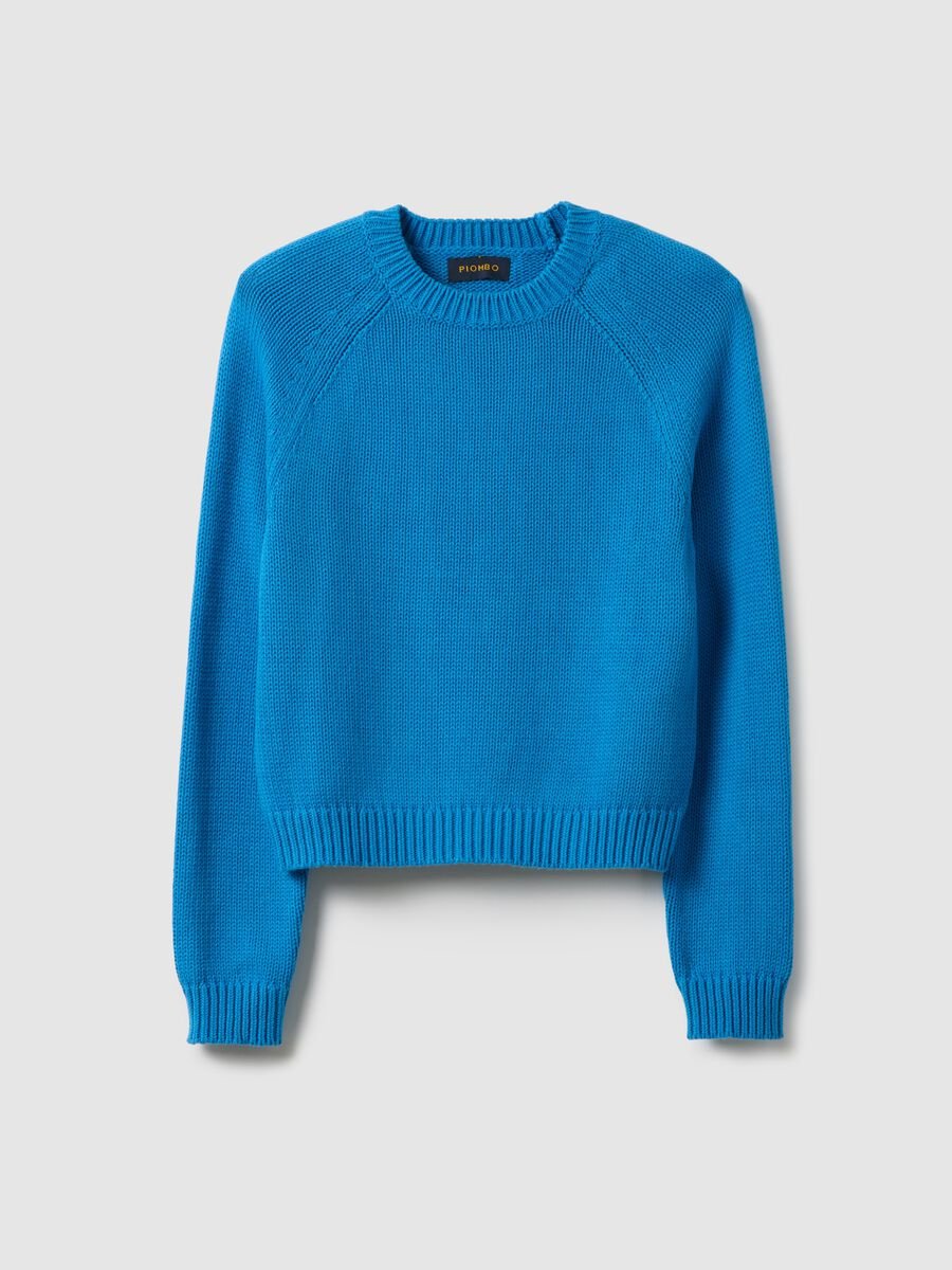 Blue crew neck jumper in pure cotton regular fit_0