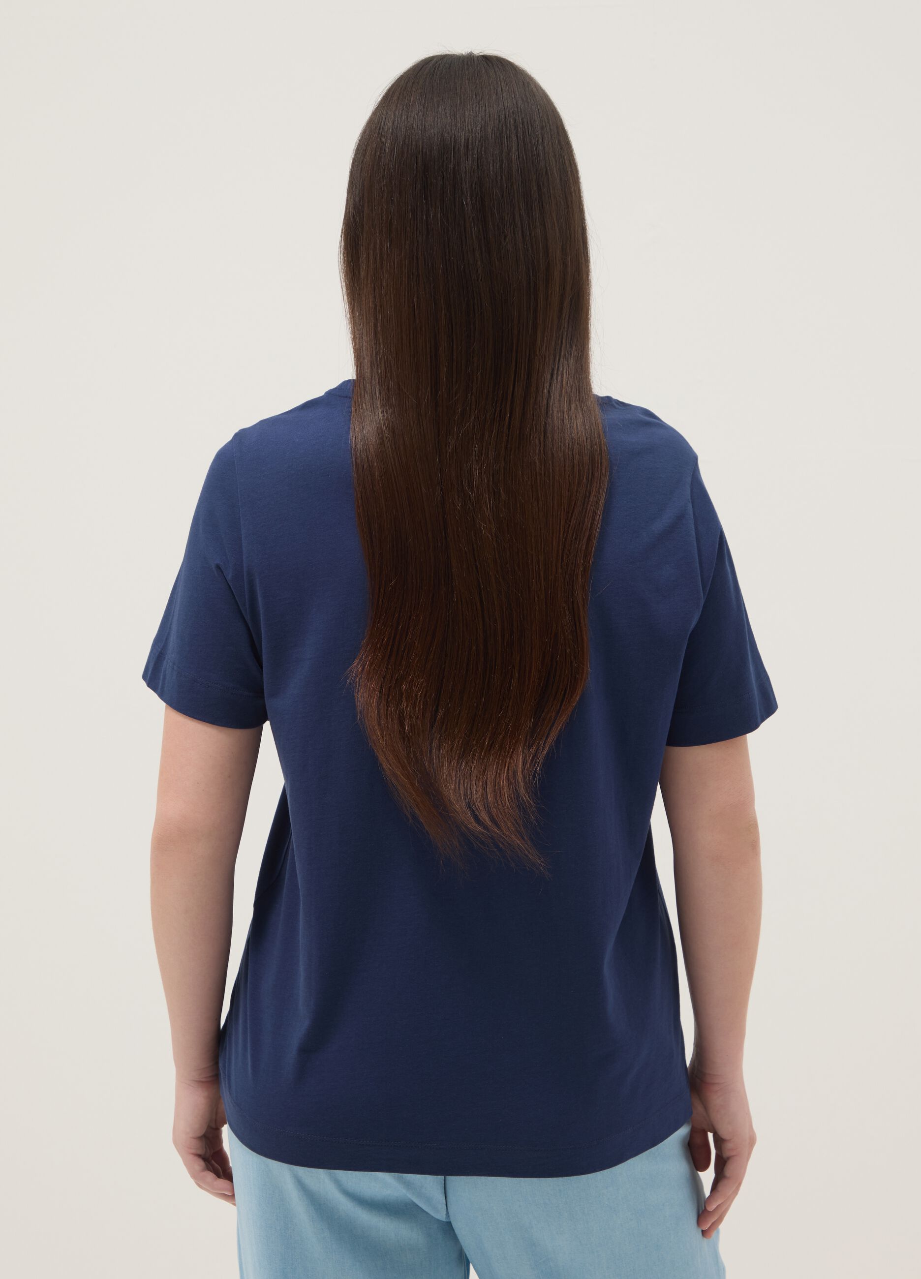 Blue pure cotton T-shirt with print, regular fit