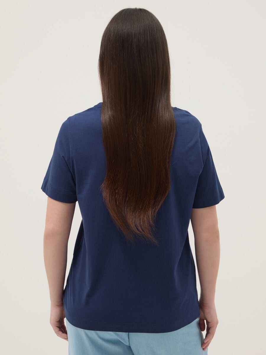 Blaues T-Shirt aus reiner Baumwolle mit Print, Regular Fit_3