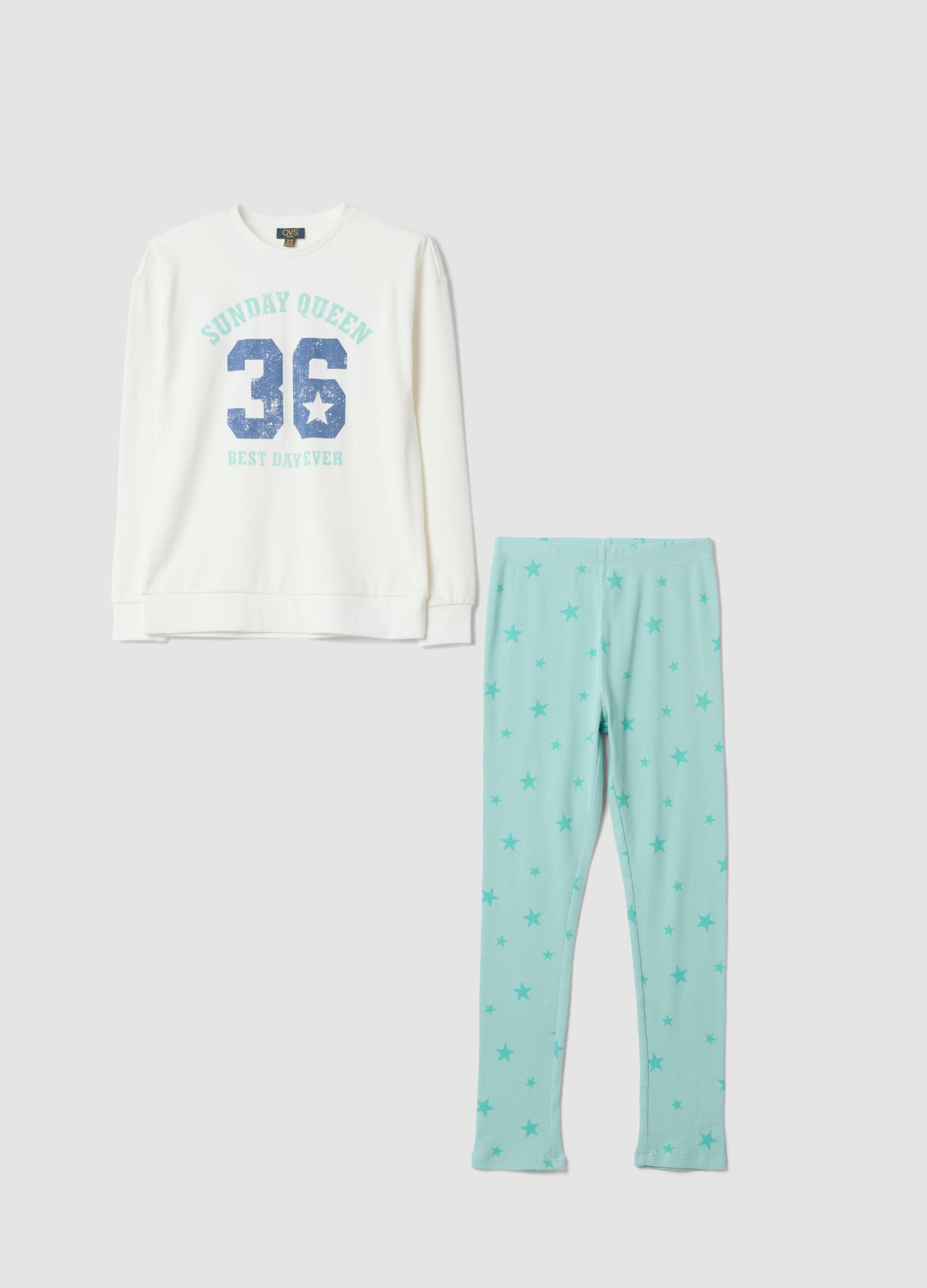 Blue organic cotton crew-neck pyjamas