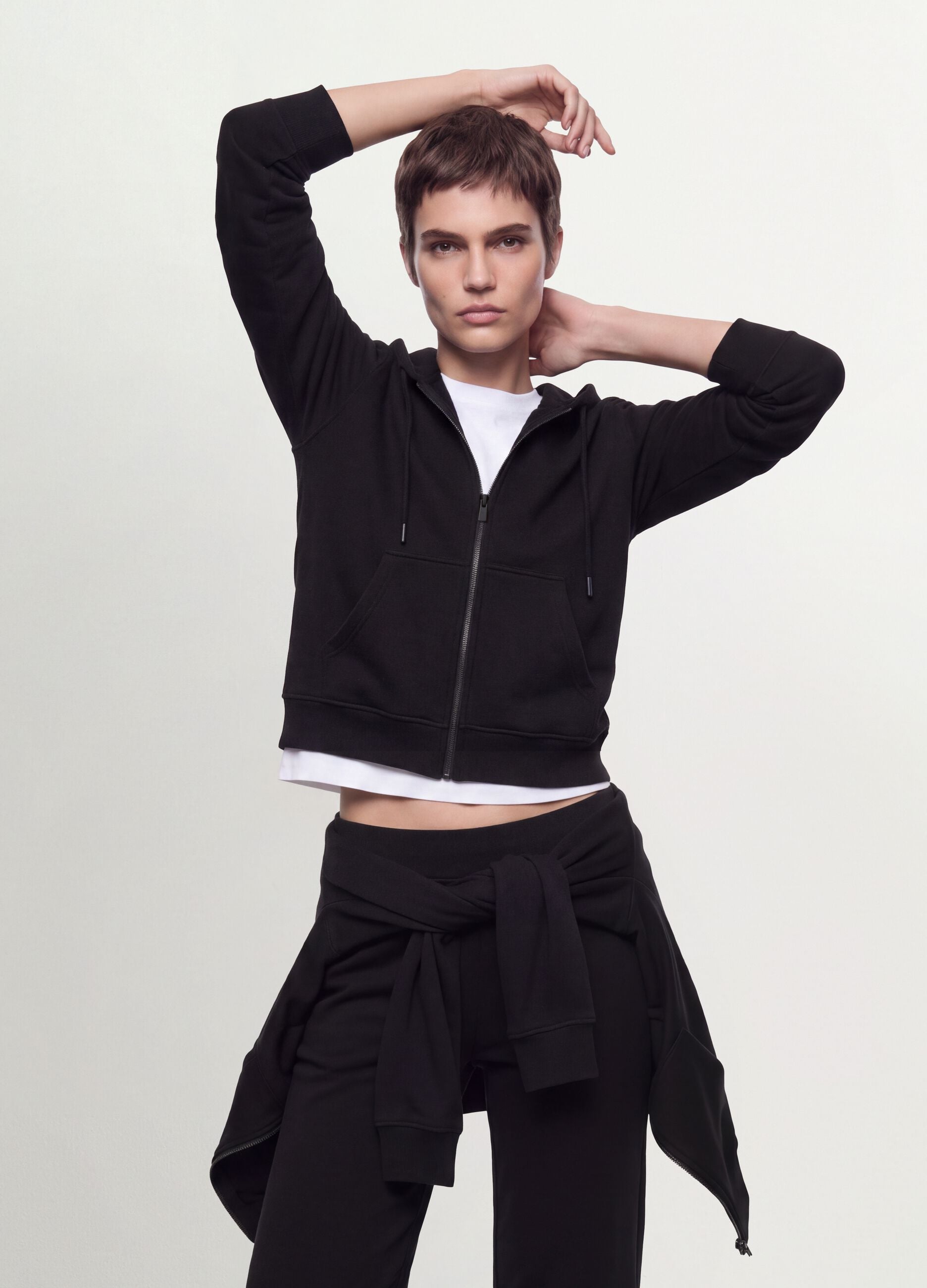 Black cotton-blend hoodie, regular fit