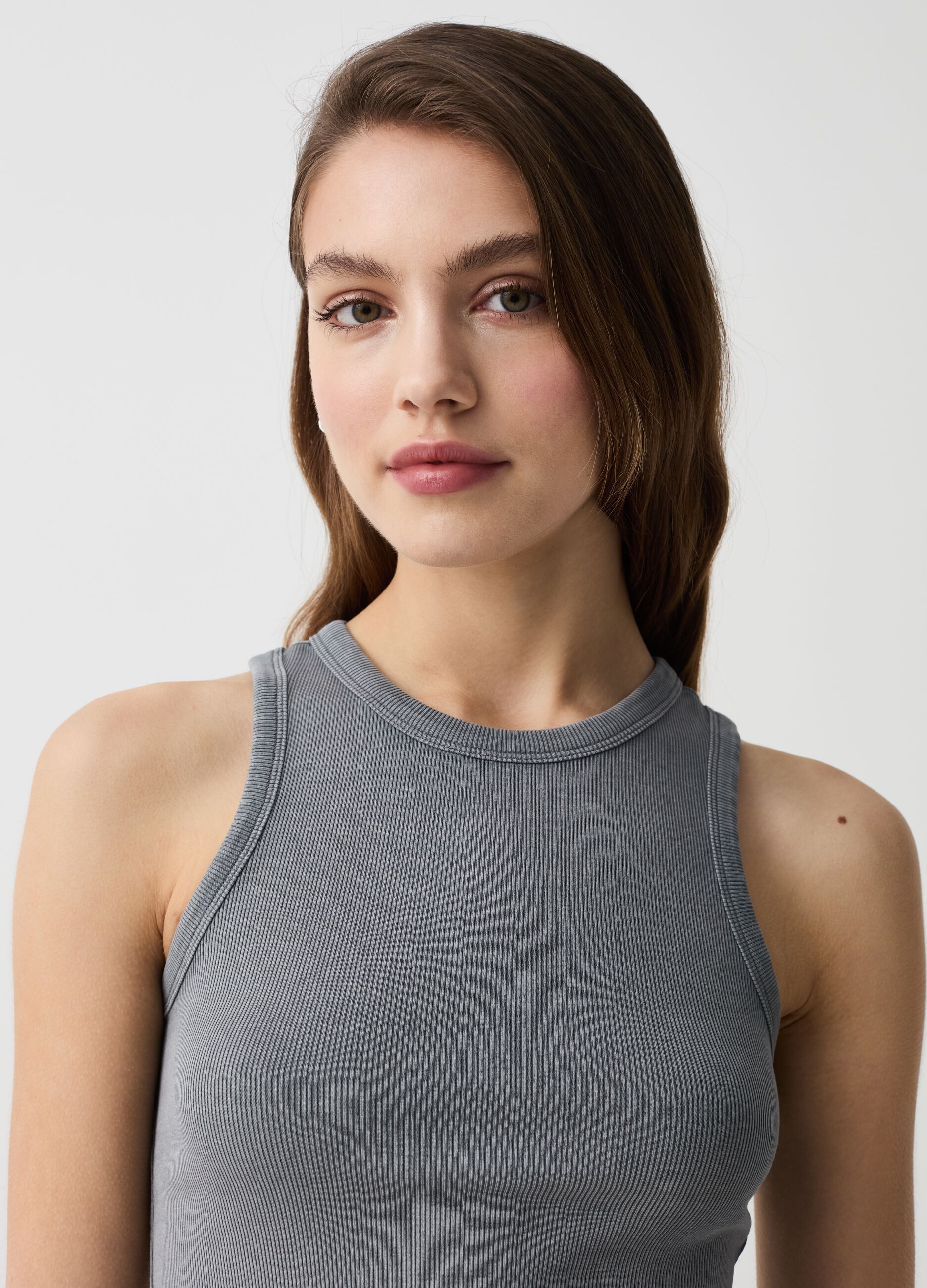 Fine-ribbed tank top