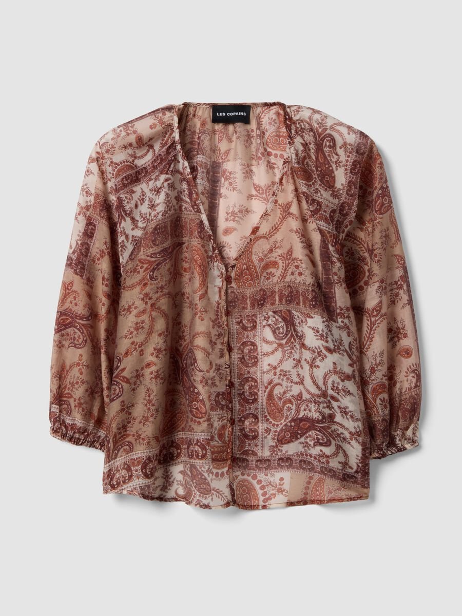 Multicolor Regular Fit Lyocell-Mix Bluse mit Kn&ouml;pfen_4