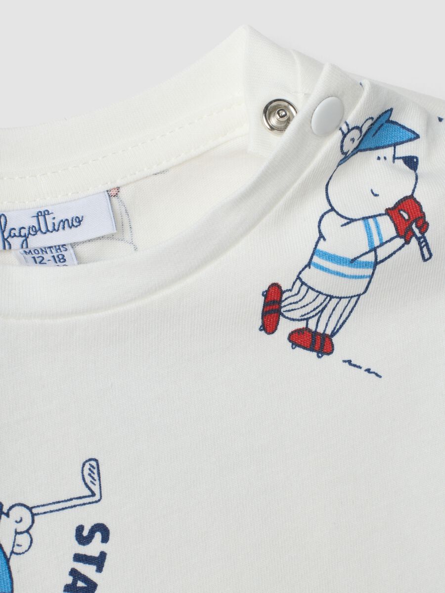 White pure organic cotton T-shirt with teddy bear print_3