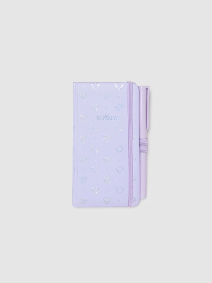 Purple paper notebook with elastic closure and pen_0