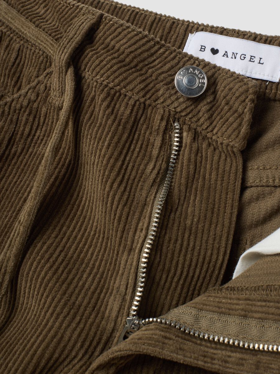 Pantaloni marroni in puro cotone a coste wide leg_1