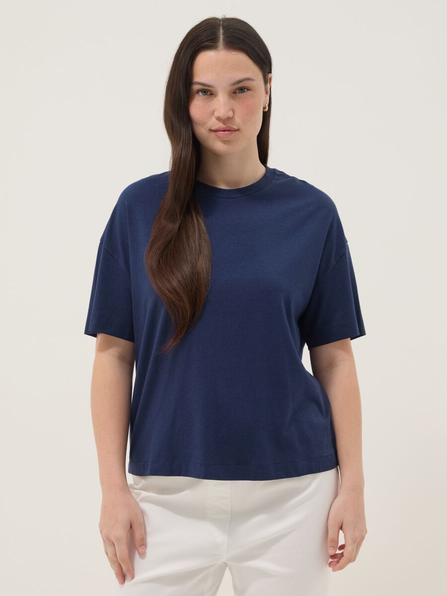 Blue short-sleeved T-shirt in stretch cotton and modal_1