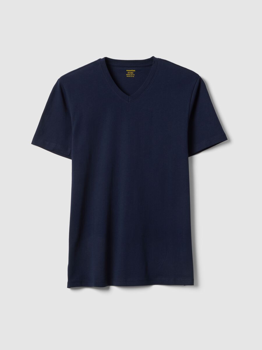 Blue pure cotton regular fit V-neck t-shirt_4