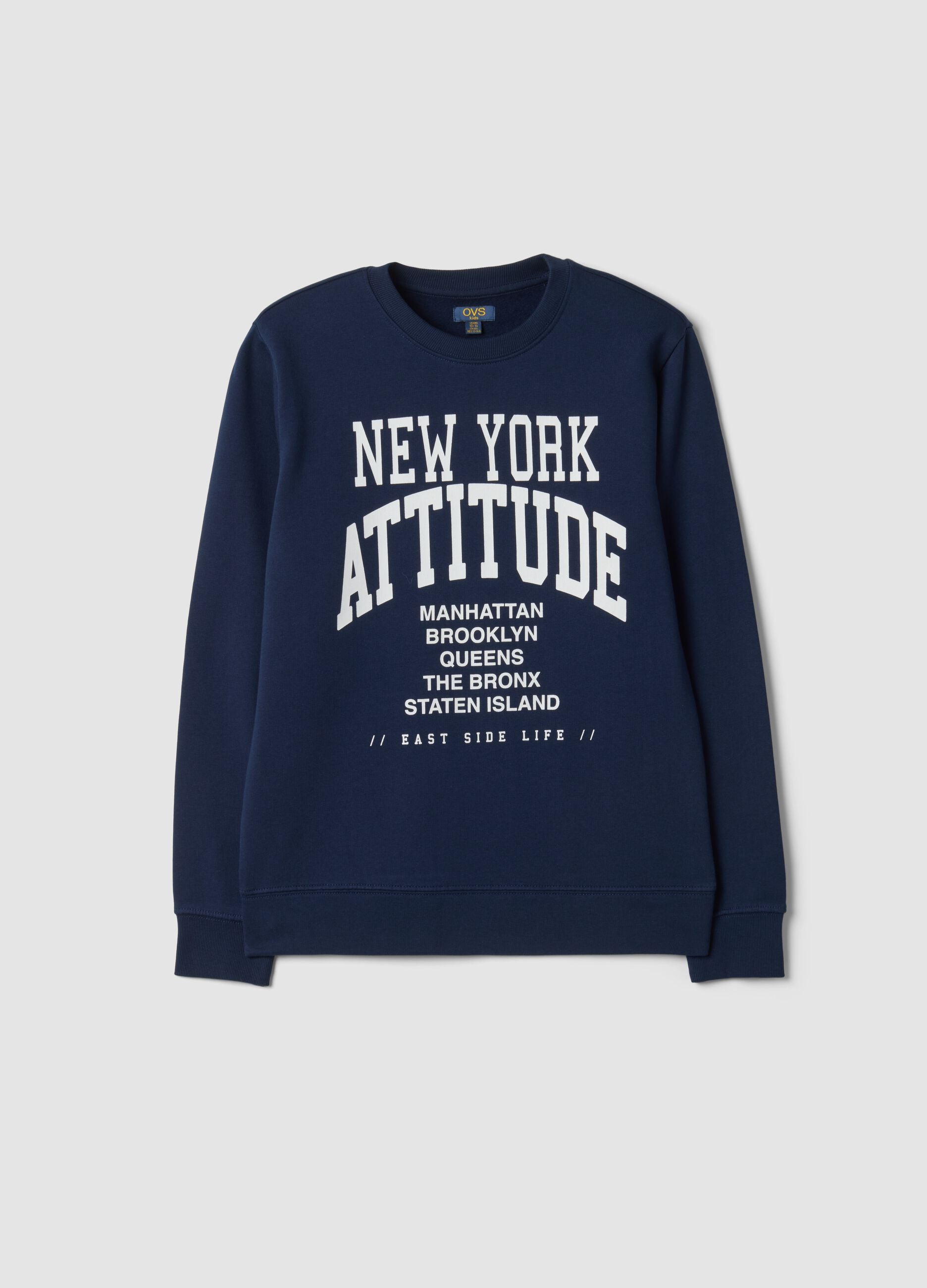 Navy blue crew-neck sweatshirt in pure organic cotton