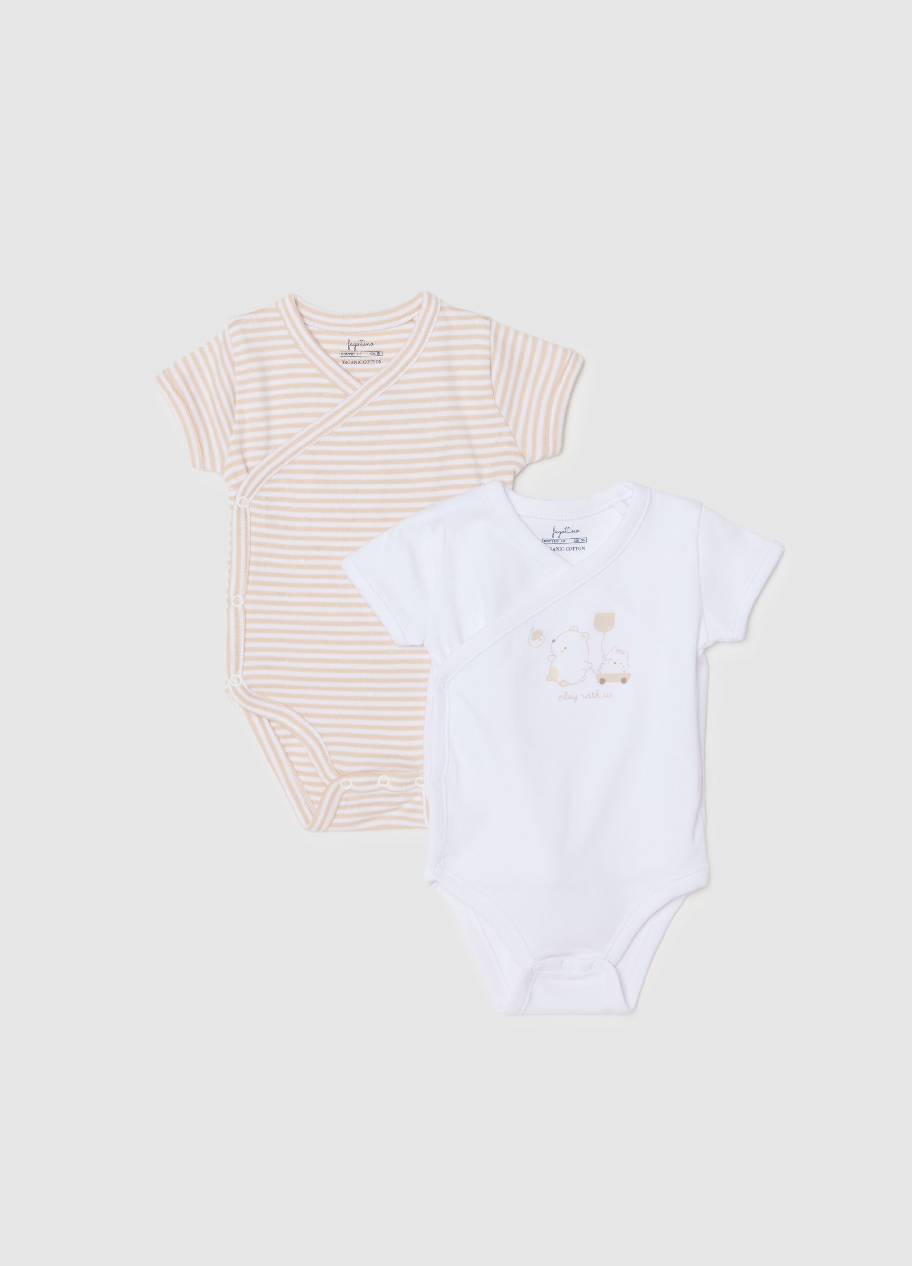 Multicolour short-sleeved baby bodysuits twin pack in pure cotton