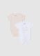 Multicolour short-sleeved baby bodysuits twin pack in pure cotton_0