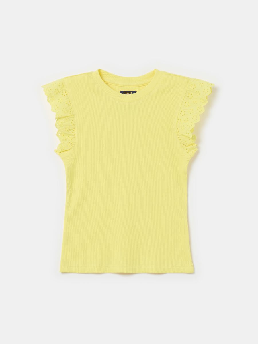 Ribbed T-shirt with broderie anglaise_0