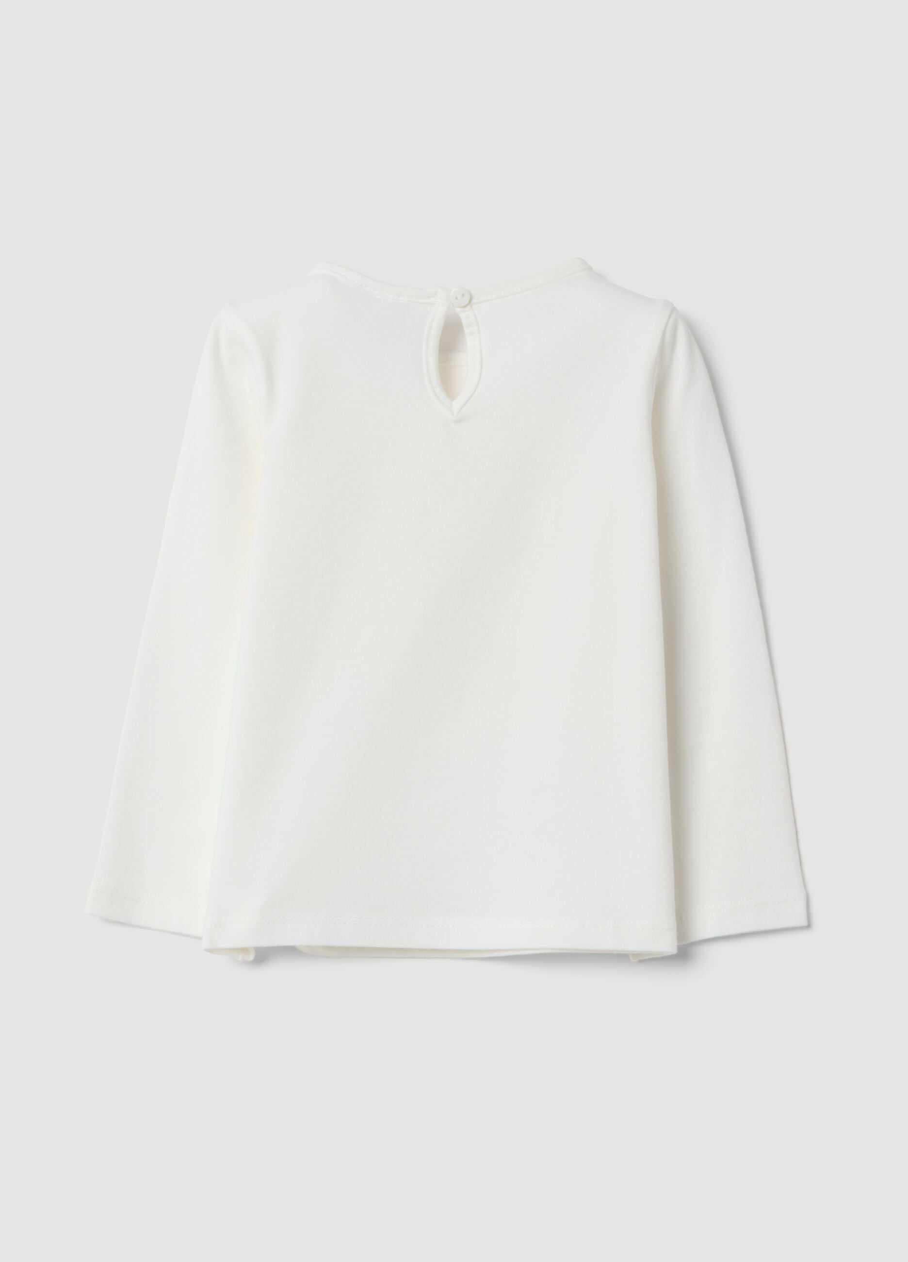White organic stretch cotton jersey T-shirt with print, regular fit