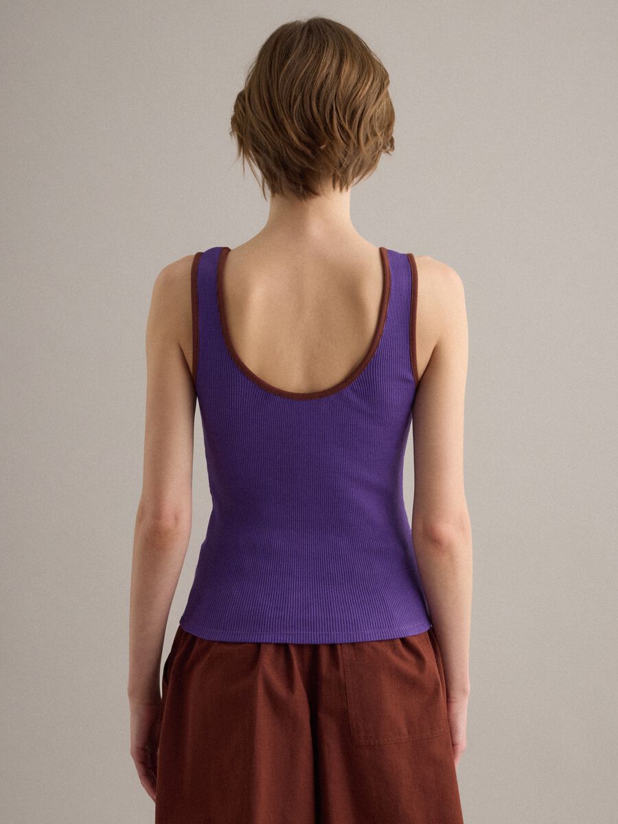 Purple ribbed pure cotton tank top_2