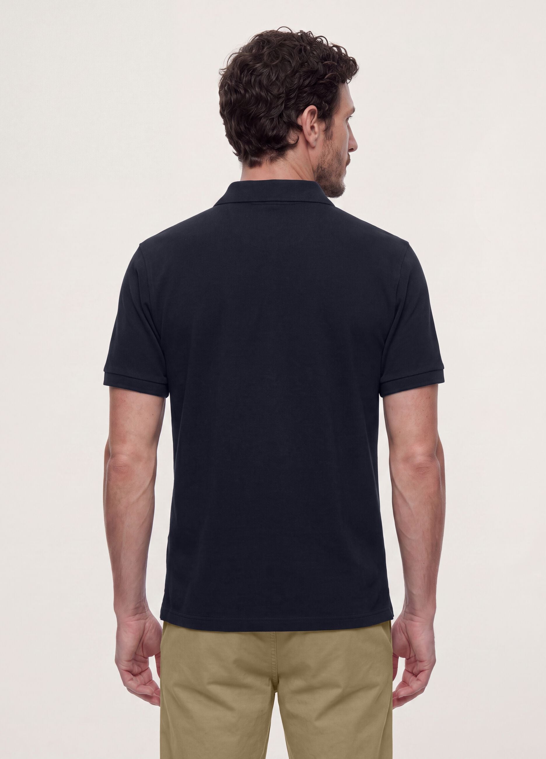 Blue pure cotton piqu&eacute; polo shirt with classic collar and regular fit