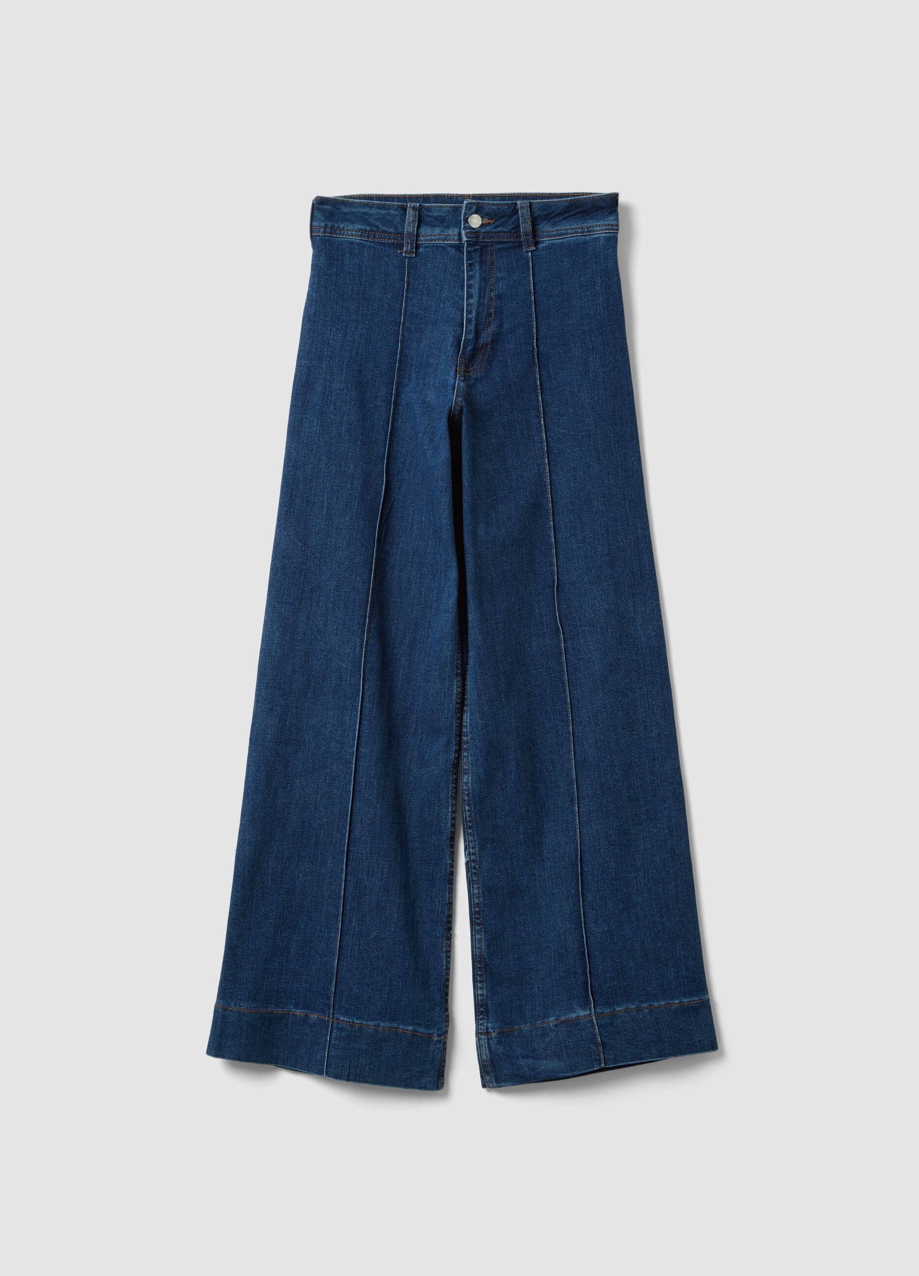 Blue wide-leg jeans in stretch cotton