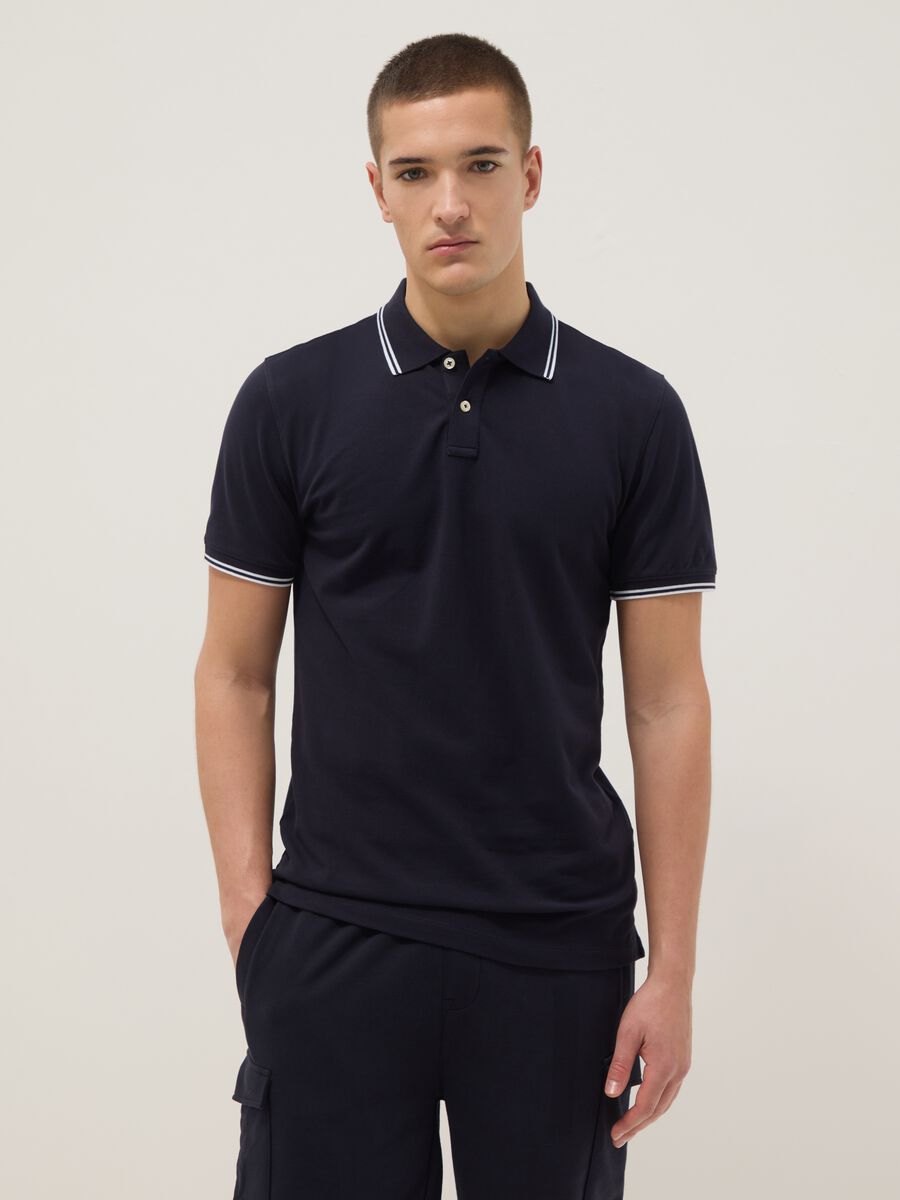 Blue stretch cotton polo shirt, regular fit_0