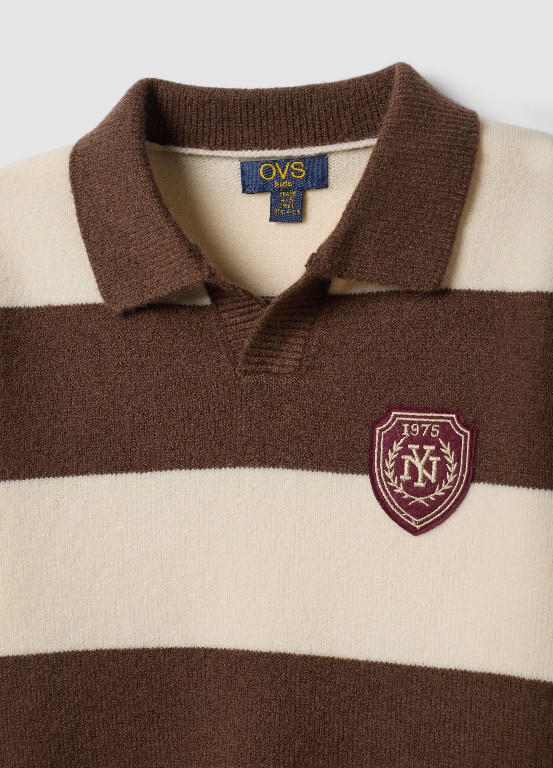 Brown striped polo-collar top