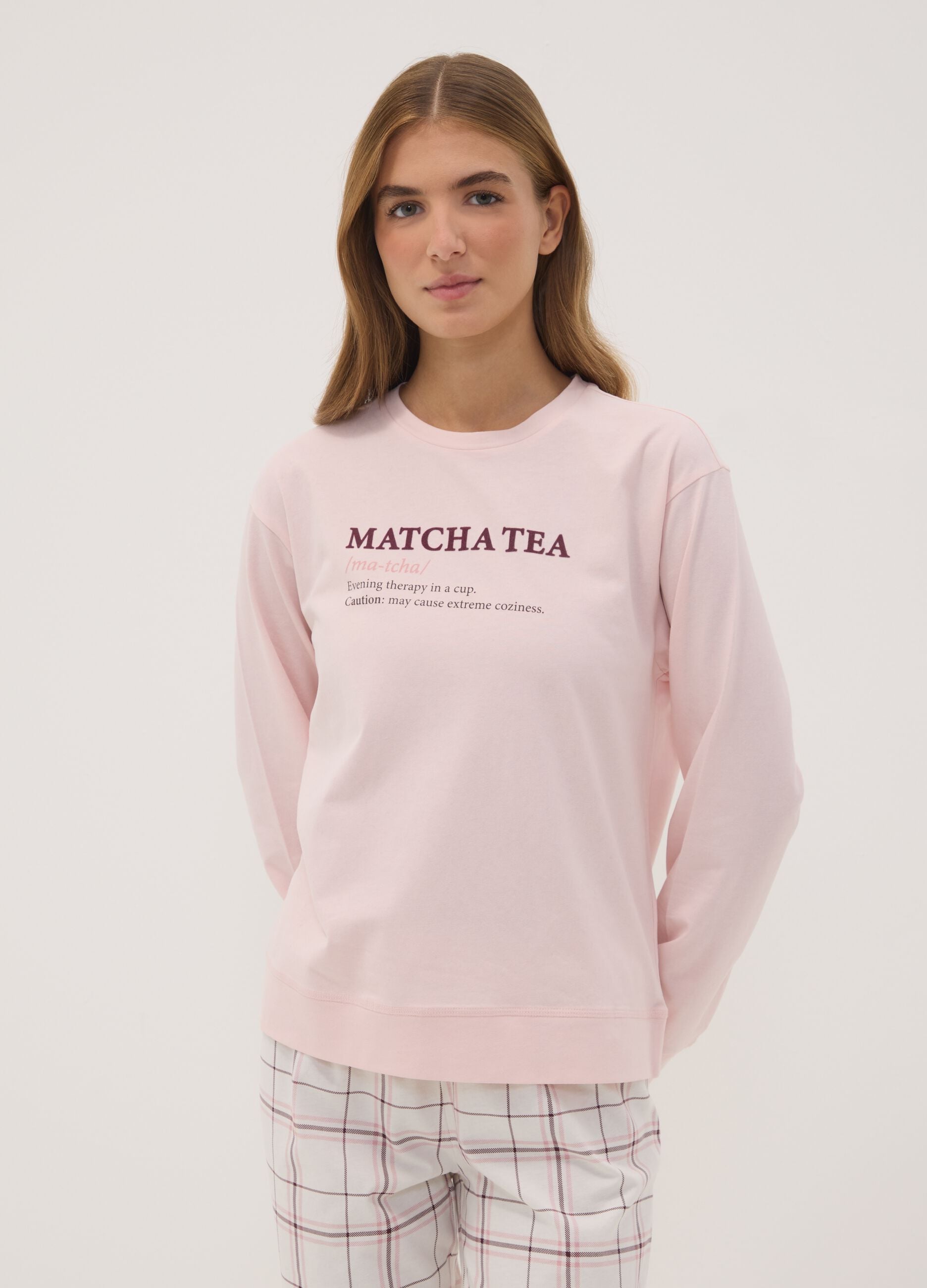 Pigiama rosa girocollo in puro cotone organico