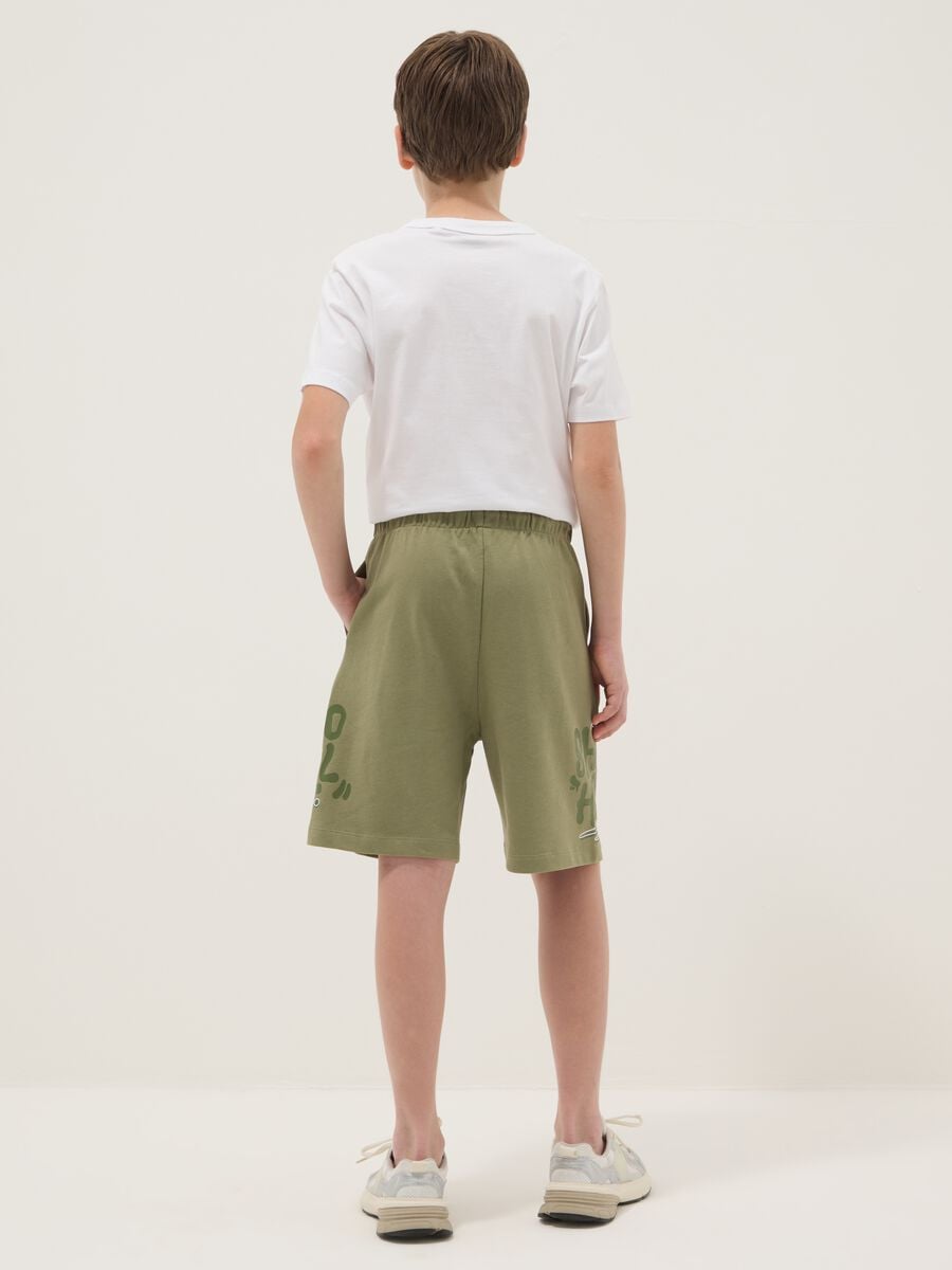 Green pure cotton Bermuda shorts with elasticated waist_1