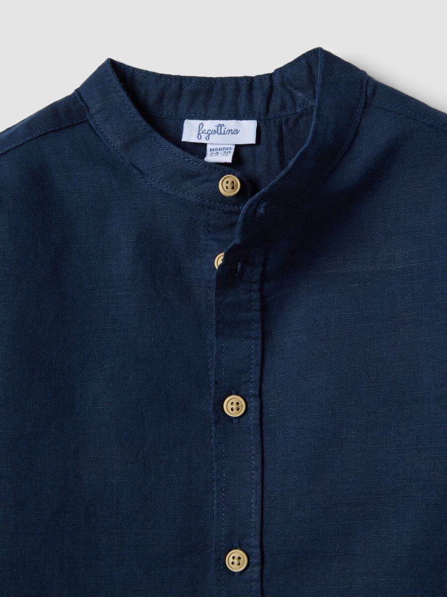 Regular fit blue linen blend long sleeve shirt for boys_2