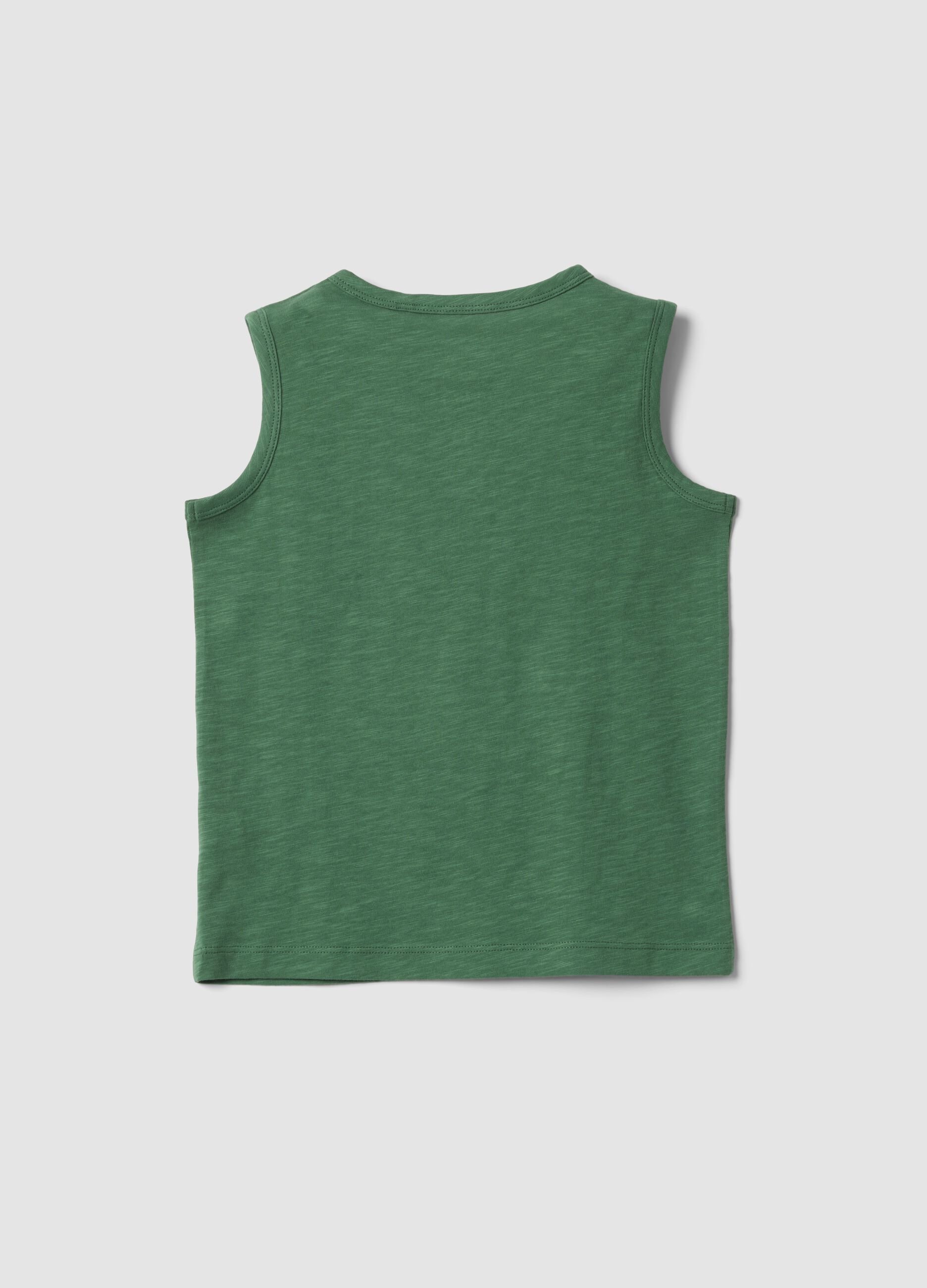 Green pure cotton vest top with buttons