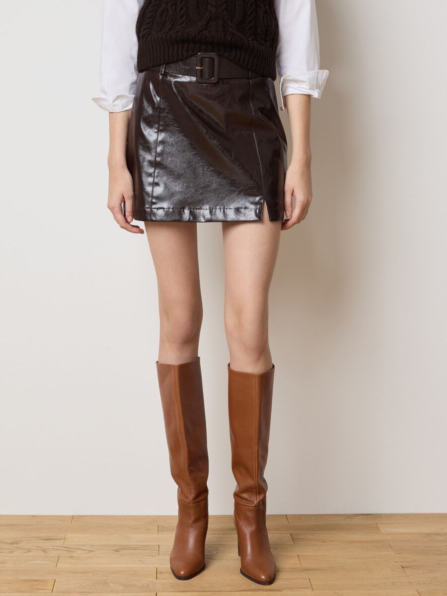 Black Shiny Knit Mini Skirt_1