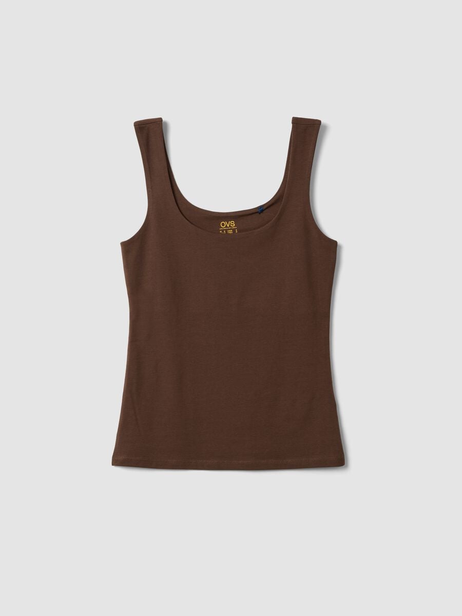 Brown fitted stretch-cotton tank top_4