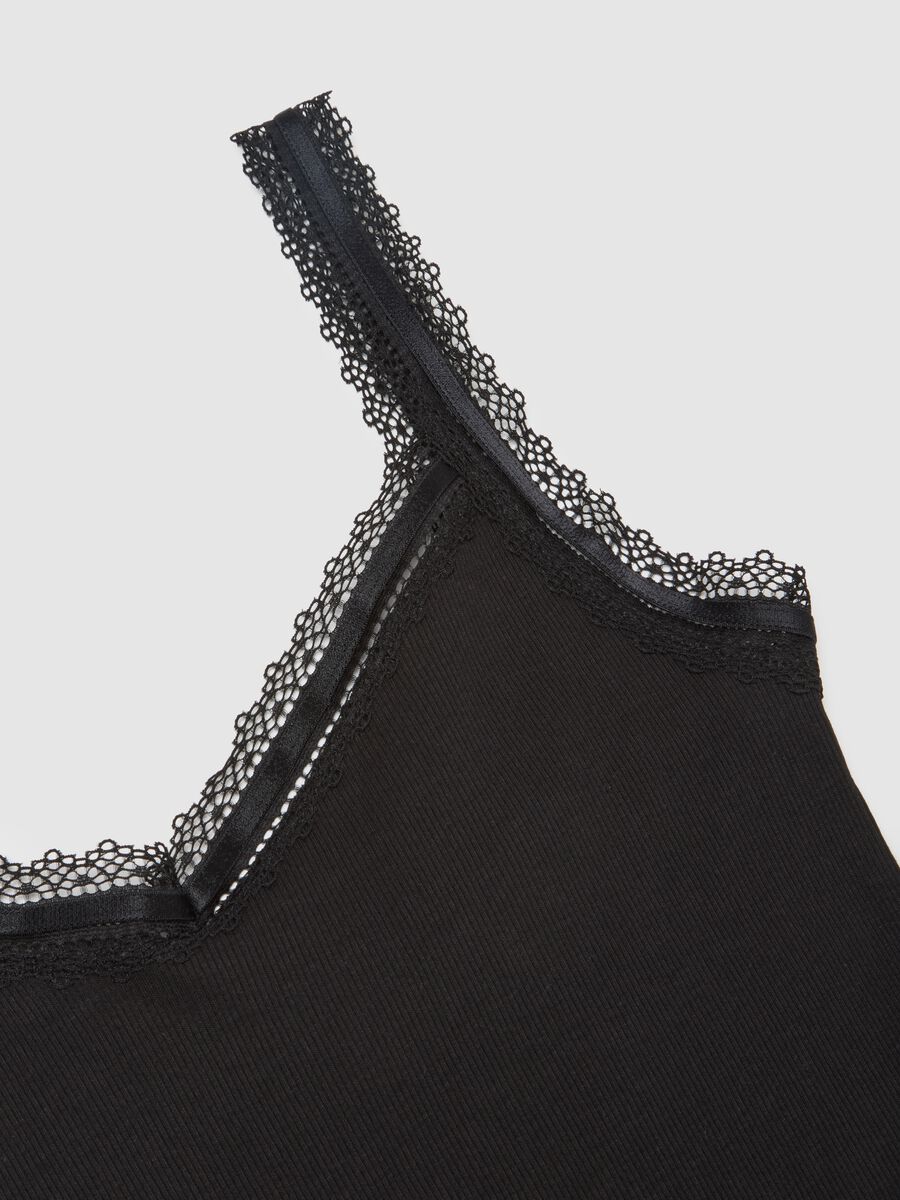 Black pure cotton vest regular fit with lace trim_5