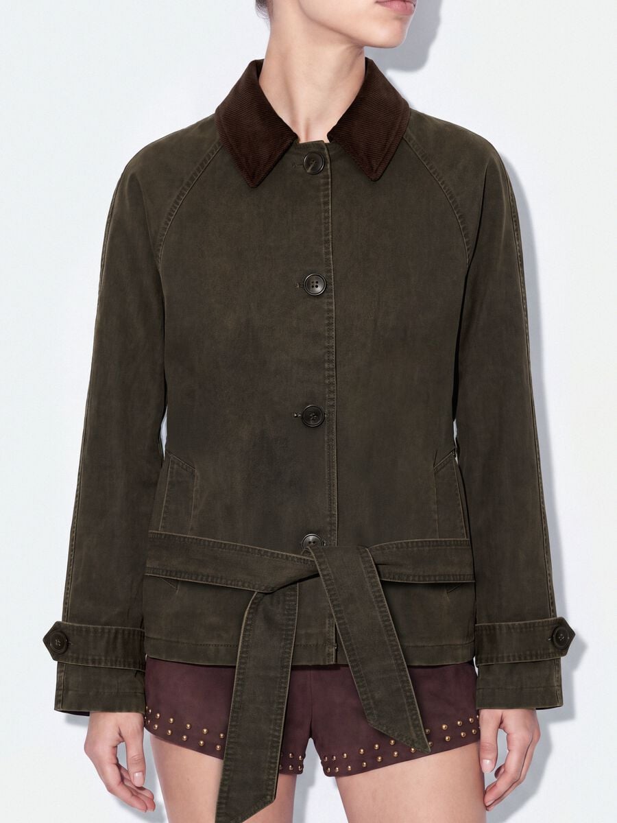 Green cotton-blend trench coat with contrasting collar, regular fit_3