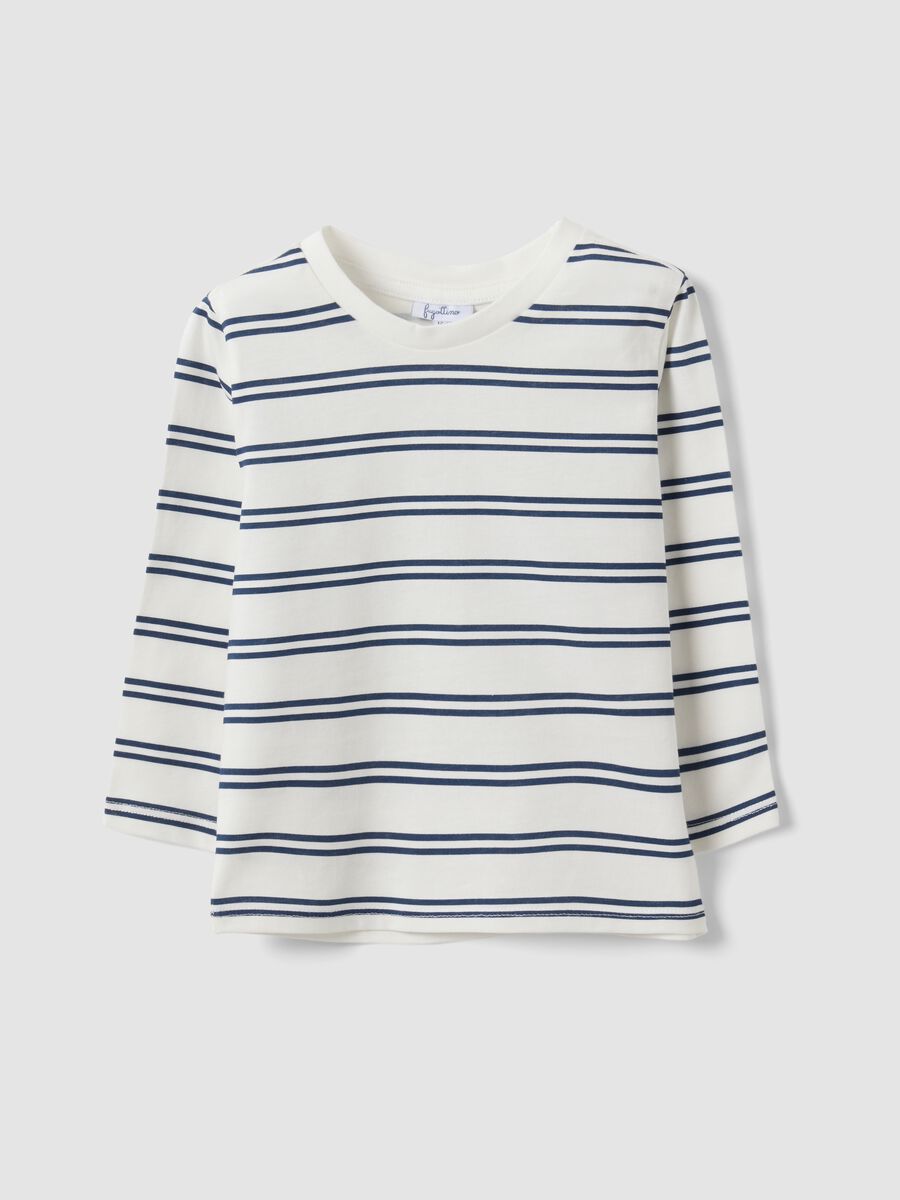 White striped crew-neck T-shirt in pure organic cotton_0